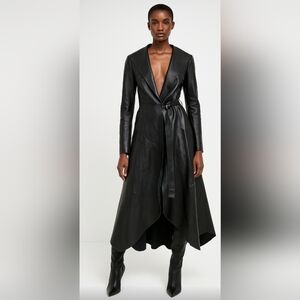 GIAN MORI Black Genuine Leather Maxi Coat  Runway Style Made in Europe, Belted S